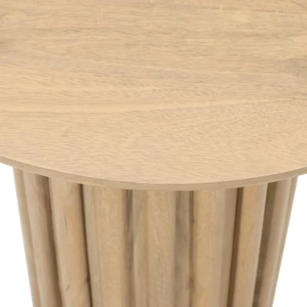 Sejo Side End Table, 20 Inch Round Top with Fluted Base in Natural Brown Mango Wood