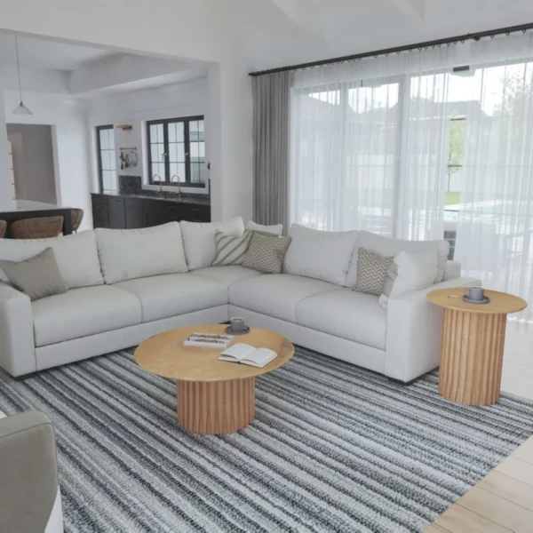 Sejo Side End Table, 20 Inch Round Top with Fluted Base in Natural Brown Mango Wood