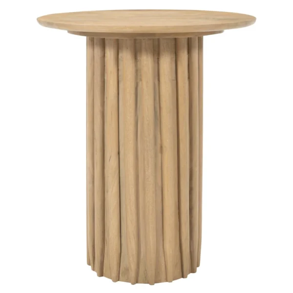 Sejo Side End Table, 20 Inch Round Top with Fluted Base in Natural Brown Mango Wood