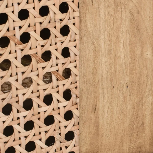 30 Inch Nightstand Table, Rattan Cabinet Doors and Drawer Fronts, Sandblasted Brown Mango Wood