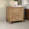 30 Inch Nightstand Table, Rattan Cabinet Doors and Drawer Fronts, Sandblasted Brown Mango Wood