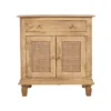 30 Inch Nightstand Table, Rattan Cabinet Doors and Drawer Fronts, Sandblasted Brown Mango Wood