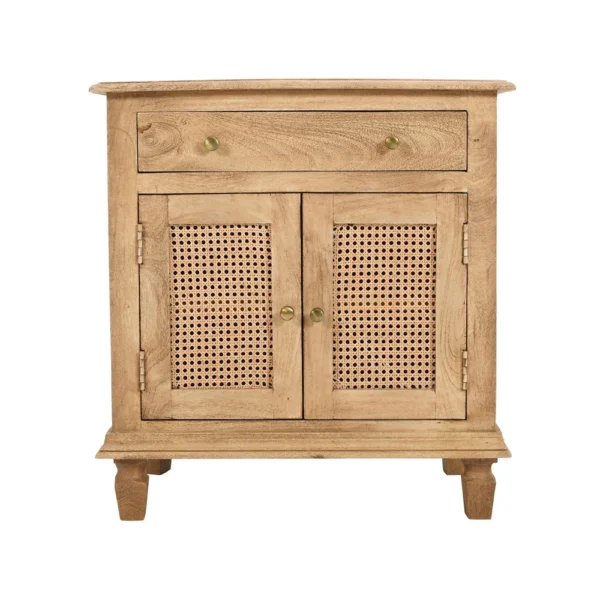 30 Inch Nightstand Table, Rattan Cabinet Doors and Drawer Fronts, Sandblasted Brown Mango Wood