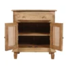 30 Inch Nightstand Table, Rattan Cabinet Doors and Drawer Fronts, Sandblasted Brown Mango Wood