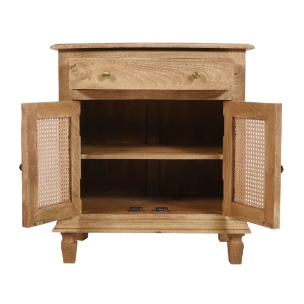30 Inch Nightstand Table, Rattan Cabinet Doors and Drawer Fronts, Sandblasted Brown Mango Wood