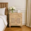 30 Inch Nightstand Table, Rattan Cabinet Doors and Drawer Fronts, Sandblasted Brown Mango Wood