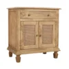 30 Inch Nightstand Table, Rattan Cabinet Doors and Drawer Fronts, Sandblasted Brown Mango Wood