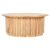 Muna Coffee Table, 36 Inch Oval Top, Handcrafted Mango Wood, Reeded Base with Hidden Storage, Natural Brown