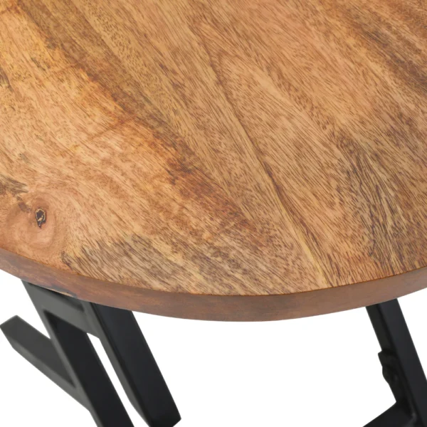 23 Inch Side End Table, Natural Brown Round Wood Top, Modern Black Angled Iron Legs