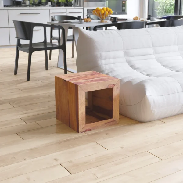 Cube Shape Rosewood Side Table With Cutout Bottom, Brown