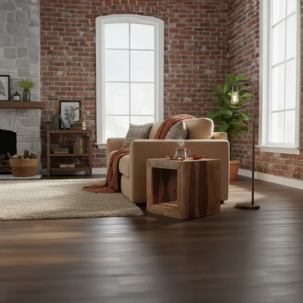 Cube Shape Rosewood Side Table With Cutout Bottom, Brown