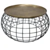 UPT-310004_1 Milo 2-Piece Coffee Table and End Table Set - Round Antique Brass Tray Top with Curved Cage Design Black Iron Base