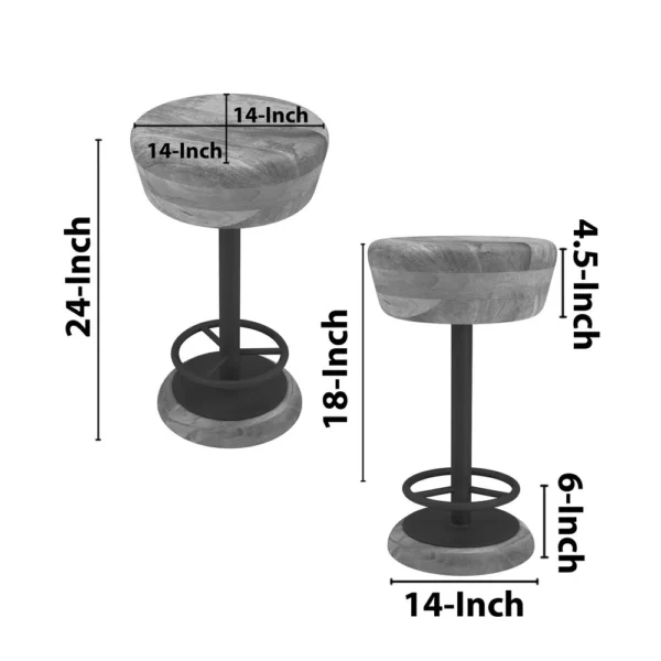 Rustic Charm Swivel Counter Bar Stool 24 Inch Handcrafted, Brown Mango Wood Round Seat, Black Iron Base with Footrest