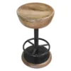 Rustic Charm Swivel Counter Bar Stool 24 Inch Handcrafted, Brown Mango Wood Round Seat, Black Iron Base with Footrest
