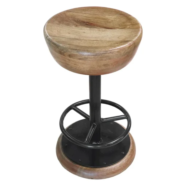 Rustic Charm Swivel Counter Bar Stool 24 Inch Handcrafted, Brown Mango Wood Round Seat, Black Iron Base with Footrest
