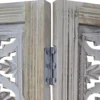 Taj 4 Panel Folding Room Divider Screen, Antique White Mango Wood, Floral Carved Design