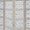 Taj 4 Panel Folding Room Divider Screen, Antique White Mango Wood, Floral Carved Design