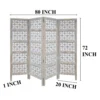 Taj 4 Panel Folding Room Divider Screen, Antique White Mango Wood, Floral Carved Design