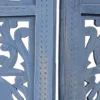 Jumbo 4 Panel Folding Room Divider Screen, Antique Blue Mango Wood, Elephant Motif Carved Design