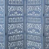 Jumbo 4 Panel Folding Room Divider Screen, Antique Blue Mango Wood, Elephant Motif Carved Design