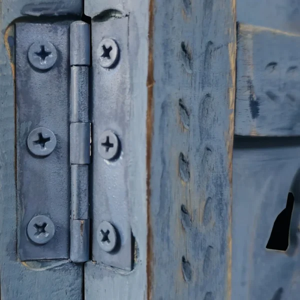 Jumbo 4 Panel Folding Room Divider Screen, Antique Blue Mango Wood, Elephant Motif Carved Design