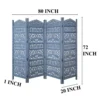 Jumbo 4 Panel Folding Room Divider Screen, Antique Blue Mango Wood, Elephant Motif Carved Design