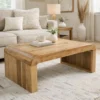 UPT-314336_14 Cascade 36 Inch Coffee Table, Handcrafted Natural Acacia Wood, Rectangular Curved Waterfall Top