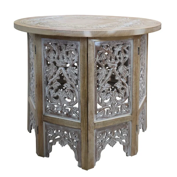 UPT-315246_1_cd03ec86-6247-4283-a079-963915444b3c Accent Side Table, 24 Inch Round Top, Mango Wood Floral Cut Out Carved Motifs, Washed White