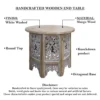 UPT-315246_7_471ecb57-0cf6-483c-a8dc-c88460f01d35 Accent Side Table, 24 Inch Round Top, Mango Wood Floral Cut Out Carved Motifs, Washed White