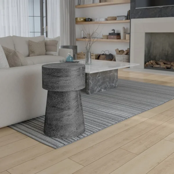 Vintage 23.6 Inch Accent Side Table, Round Top, Antique Silver Cast Aluminum Drum Base