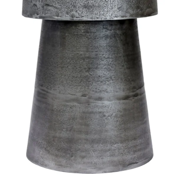 Vintage 23.6 Inch Accent Side Table, Round Top, Antique Silver Cast Aluminum Drum Base