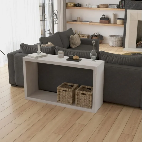 Keli 52 Inch Sofa Console Table, Mango Wood Handcrafted Open Frame, Rustic Washed White