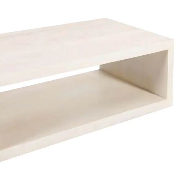 UPT-315990_3 Keli Coffee Table, 58 Inch Minimalist Open Frame, Rustic Washed White Mango Wood