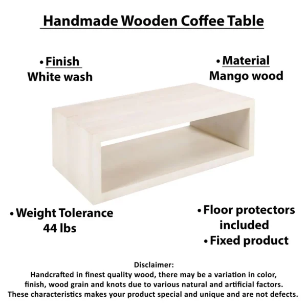 UPT-315990_6 Keli Coffee Table, 58 Inch Minimalist Open Frame, Rustic Washed White Mango Wood