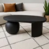 Uri 38 Inch Oval Coffee Table, Mango Wood Full and Half Spherical Leg, Sandblasted Black