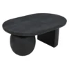 Uri 38 Inch Oval Coffee Table, Mango Wood Full and Half Spherical Leg, Sandblasted Black