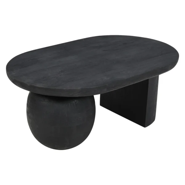 Uri 38 Inch Oval Coffee Table, Mango Wood Full and Half Spherical Leg, Sandblasted Black