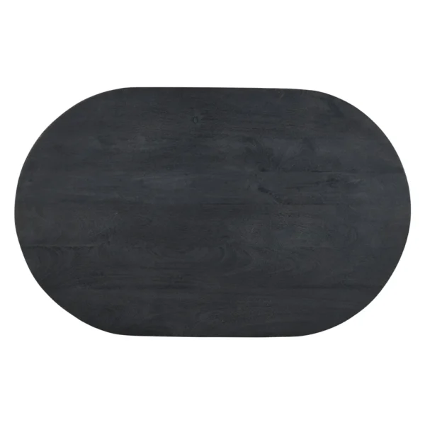 Uri 38 Inch Oval Coffee Table, Mango Wood Full and Half Spherical Leg, Sandblasted Black