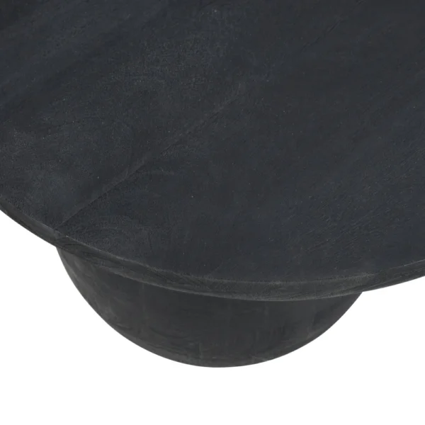 Uri 38 Inch Oval Coffee Table, Mango Wood Full and Half Spherical Leg, Sandblasted Black