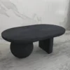Uri 38 Inch Oval Coffee Table, Mango Wood Full and Half Spherical Leg, Sandblasted Black