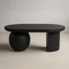 Uri 38 Inch Oval Coffee Table, Mango Wood Full and Half Spherical Leg, Sandblasted Black