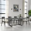 St Tropez Dining Table, 72 Inch Rectangular Mango Wood Top with Iron Trestle Base, 6 Seater, Gray and Black