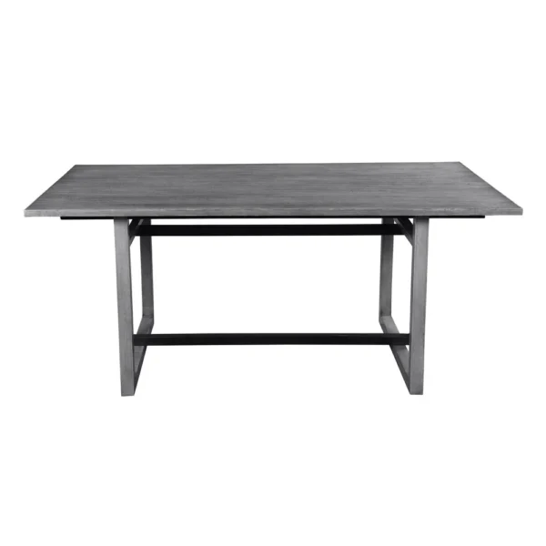 St Tropez Dining Table, 72 Inch Rectangular Mango Wood Top with Iron Trestle Base, 6 Seater, Gray and Black