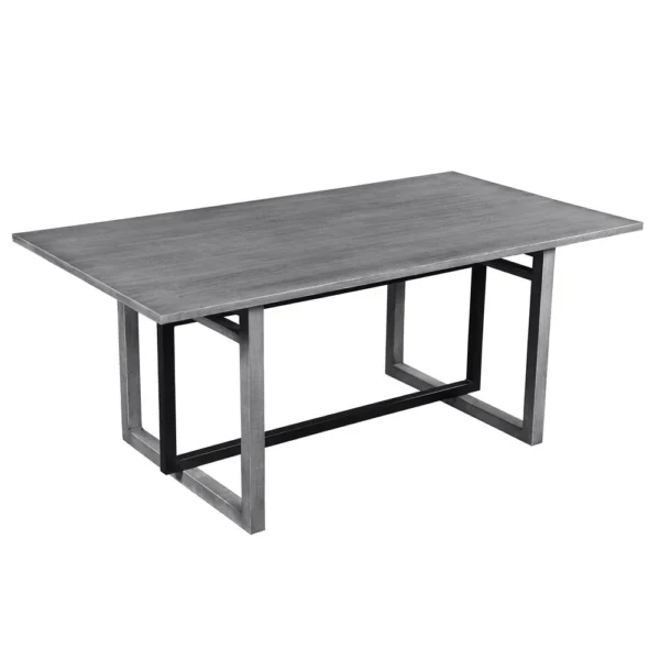 St Tropez Dining Table, 72 Inch Rectangular Mango Wood Top with Iron Trestle Base, 6 Seater, Gray and Black