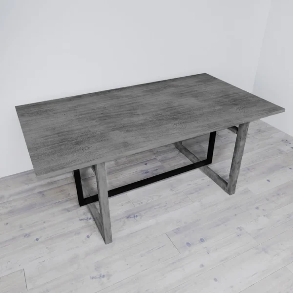 St Tropez Dining Table, 72 Inch Rectangular Mango Wood Top with Iron Trestle Base, 6 Seater, Gray and Black