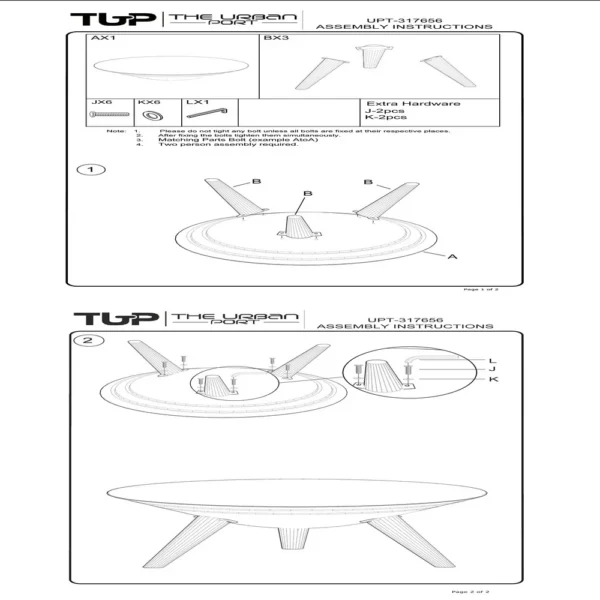 UPT-317656-Assembly-Instructions_f550ca7e-177f-4770-9ccb-348efb9ae821 Venus 28 Inch Coffee Table with 3 Tapered Splayed Legs, Gray Mango Wood