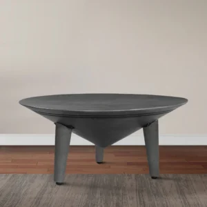 Venus 28 Inch Coffee Table with 3 Tapered Splayed Legs, Gray Mango Wood