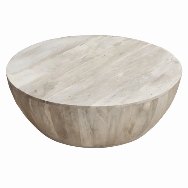 UPT-32181 Arthur 35.5 Inch Round Mango Wood Coffee Table, Subtle Grains, Distressed White
