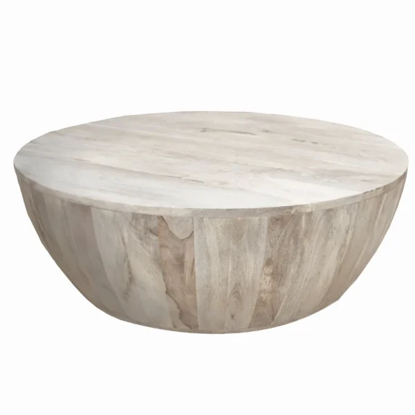 UPT-32181_1 Arthur 35.5 Inch Round Mango Wood Coffee Table, Subtle Grains, Distressed White