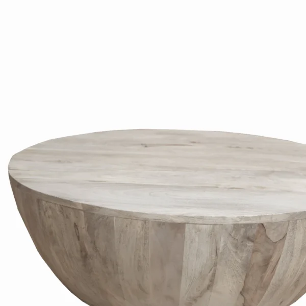 UPT-32181_2 Arthur 35.5 Inch Round Mango Wood Coffee Table, Subtle Grains, Distressed White